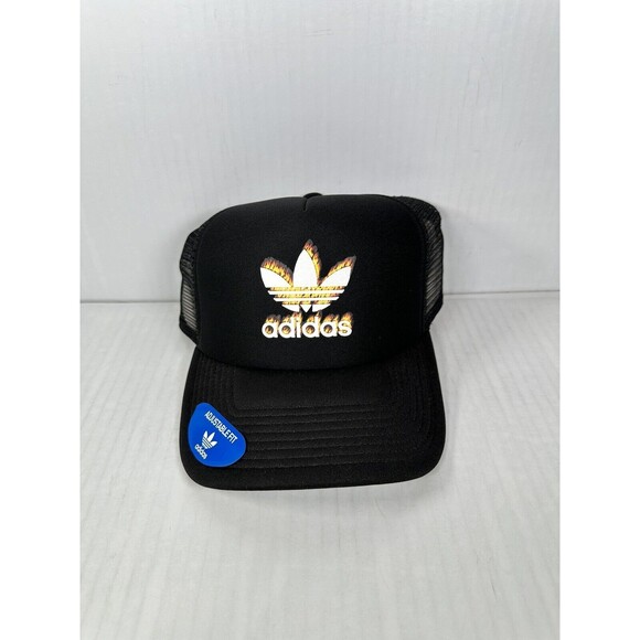 Adidas Trefoil Fire Foam Trucker Hat Cap Snapback Adjustable Black Sportswear - Picture 1 of 3